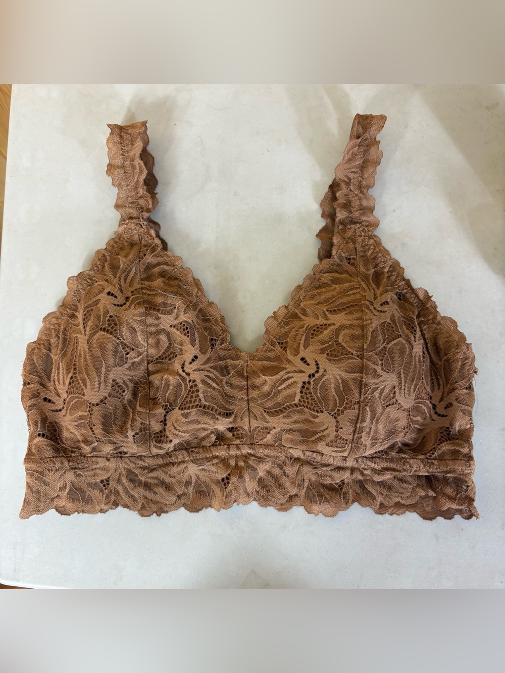 Maurices Brown Floral Lace Ruffle Bralette Medium Feminine Boho Comfort boho